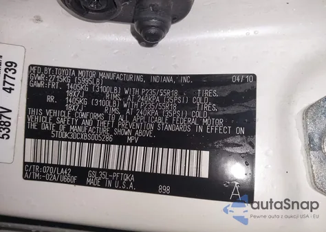 2011 Toyota Sienna Limited z USA, uszkodzony, nr VIN 5TDDK3DCXBS005286